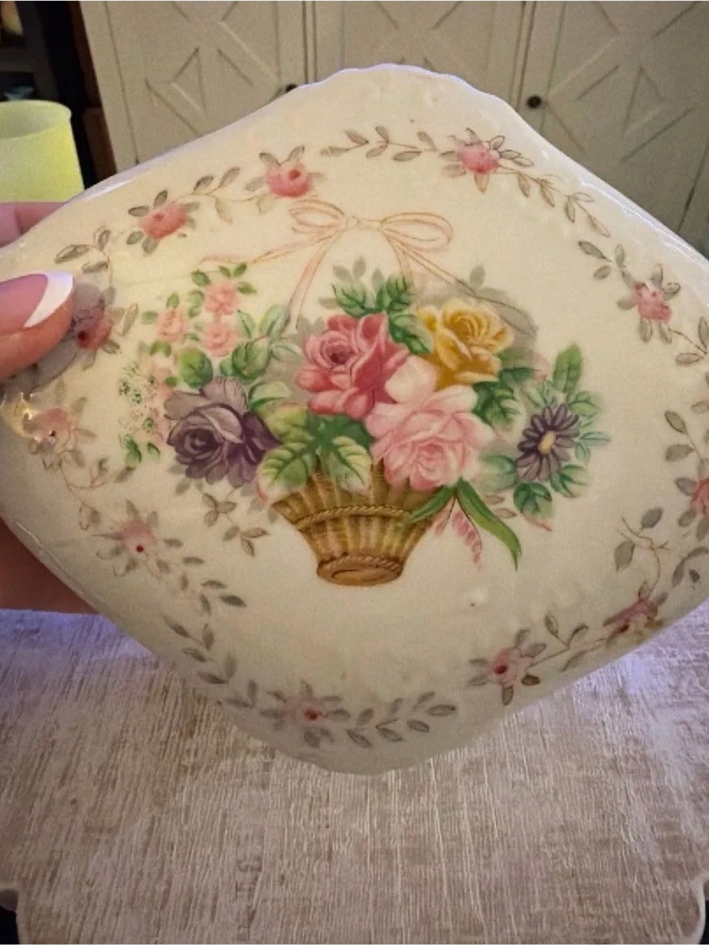 Floral Basket Decorative trinket box - Pink, Yellow, Purple, Green